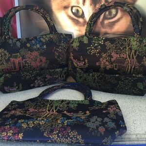 Embroidered handbags 2 black and 1 navy